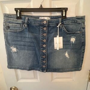 KanCan Blue Distressed Button-Front Denim Mini Skirt